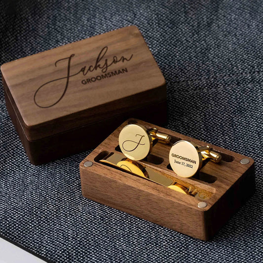 Custom Metal Cufflinks Tie Clip & Rectangle Gift Box Engraved Gift for Dad and Groomsmen Personalized Best Man Cufflinks Set Good Vibrations