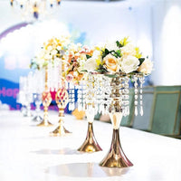 Wedding Centerpieces for Tables, 12.99in Metal Gold Vases for Centerpieces, Tall Crystal Flower Stand for Centerpiece Table Good Vibrations