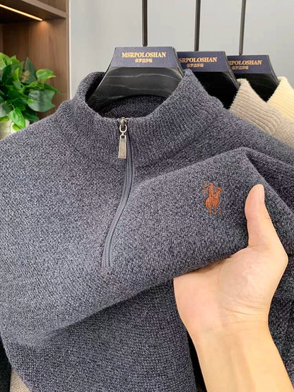 High quality men's zipper knitted sweater winter new fashion luxury brand pony embroidery design plush warm casual Sweatshirt Good Vibrations