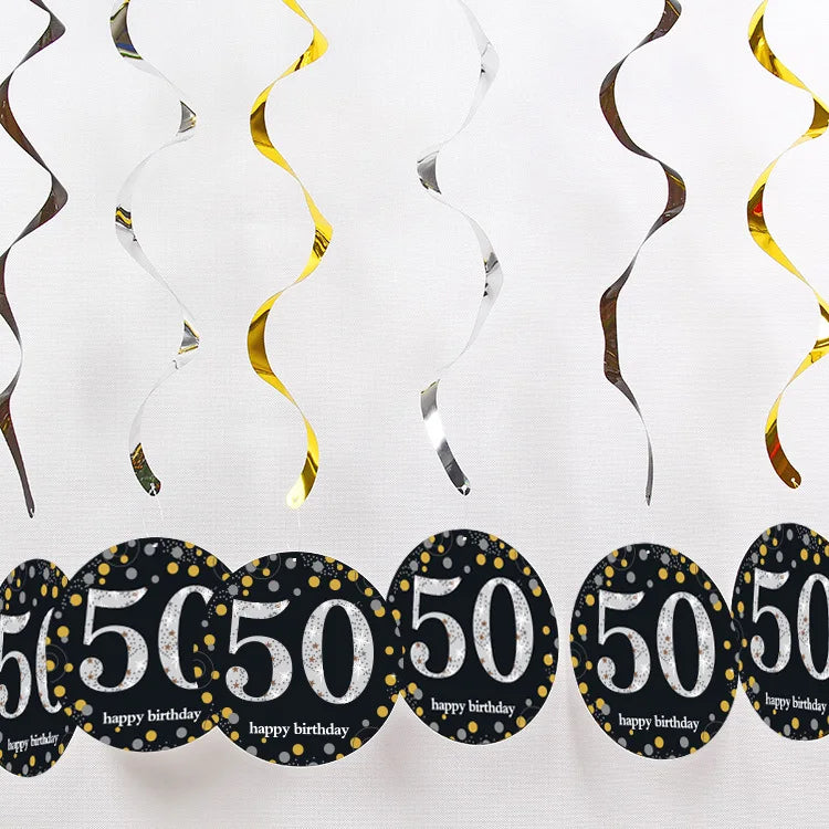 6pcs PVC 18 21 30 40 50 Years Old Spiral Happy Birthday Swirl Hanging Ornaments Party Background Layout Decor Supplies Good Vibrations