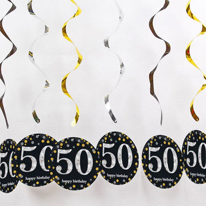 6pcs PVC 18 21 30 40 50 Years Old Spiral Happy Birthday Swirl Hanging Ornaments Party Background Layout Decor Supplies Good Vibrations
