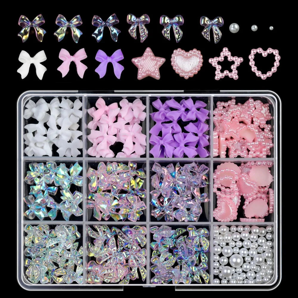 120pcs/box 3D Gold Bow Butterfly Nail Metal Charms Shiny Cute Bowtie/Diamond Star Nail Jewelry 120 Luxury Nail Art Supplies #RE4 Good Vibrations