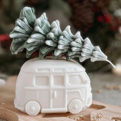 Christmas Tree Car Silicone Aromatherapy Candle Mold 3D Cedar Bus Shape DIY Plaster Resin Making Tool Handmade Party Favor Decor Good Vibrations
