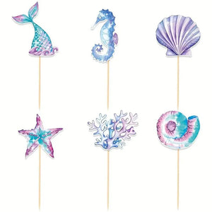 6/12/24pcs Mermaid Cake Toppers,Birthday Party Decoration,Reusable Mermaid Tail Happy Birthday Dessert Cake Topper,Cake Supplies Good Vibrations
