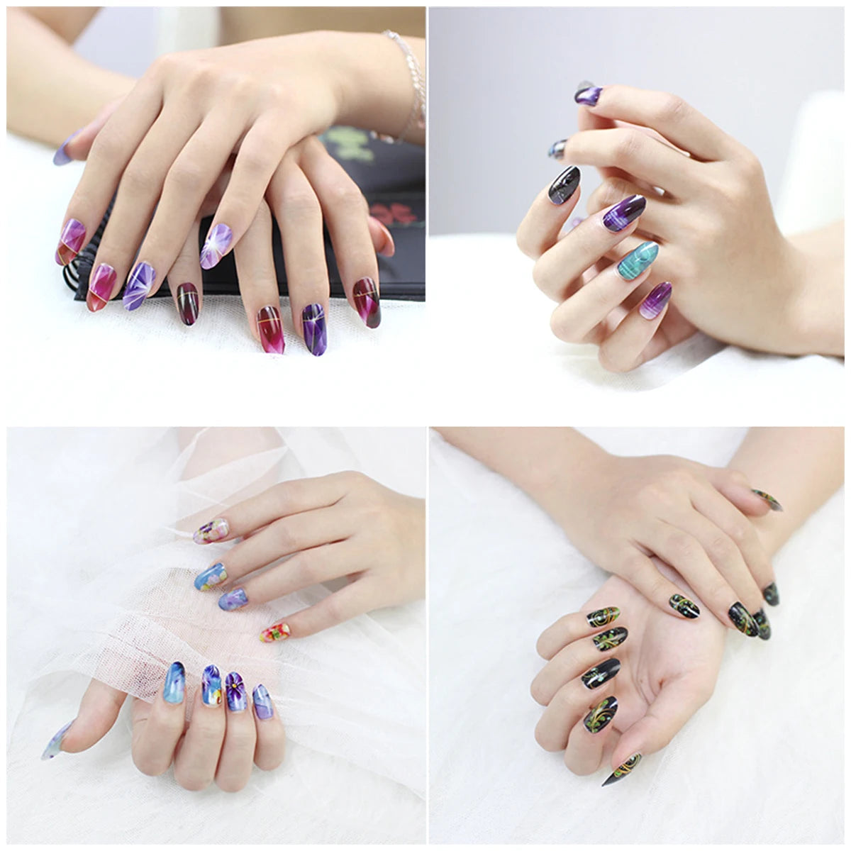 10/12 Sheets Self-adhesive Nail Stickers With Nail File Full Pack Nail Stickers Creative DIY Nail Art Decals Girls Color Fashion Good Vibrations