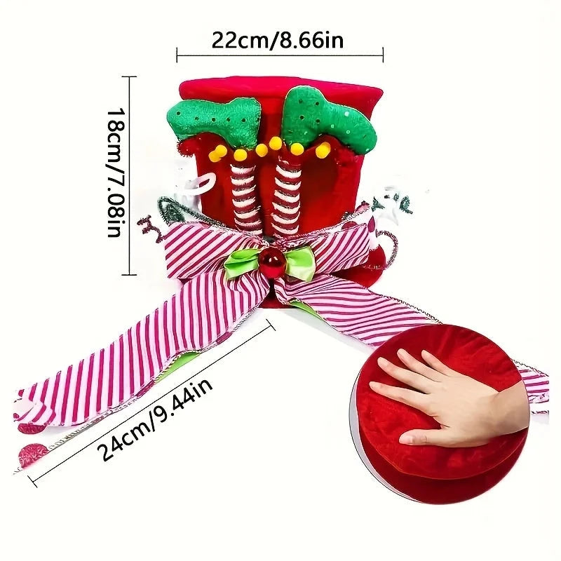 A Christmas tree hat, red and green elf leg hat, sequined striped bow tree hat, perfect for Christmas tree decoration Good Vibrations