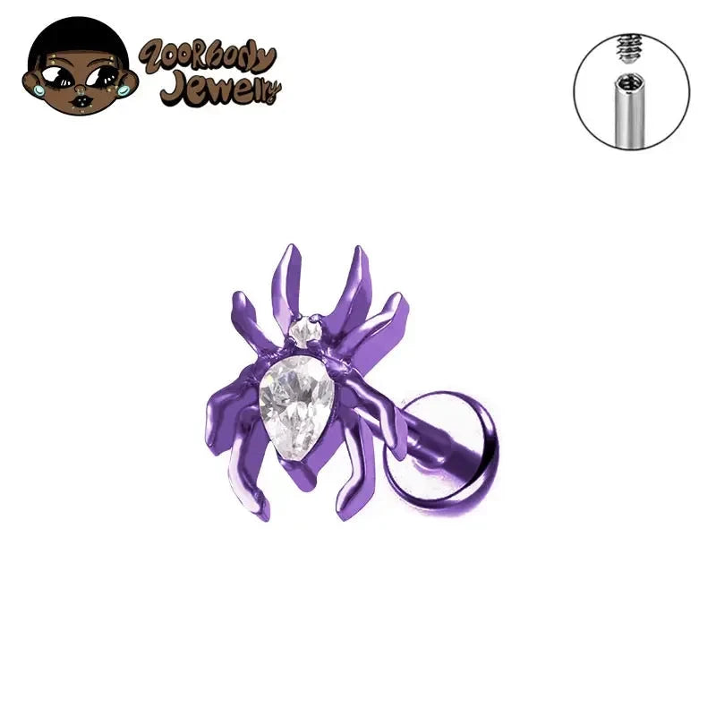 ASTM F136 Titanium 16G 18G Spider CZ Internal Thread Labret Stud Earring Nose Tragus Helix Flat Stud Halloween Body Piercing Good Vibrations