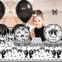 Black Bow Tie Party Disposable Tableware Sets Plates Cups Napkins Tablecloth For Wedding Birthday Party Dinnerware Decoration Good Vibrations