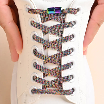 1Pair No Tie Shoe Laces Colorful Buckle Shoelaces Pearl Light Colorful Fashion Without Ties Elastic Laces Sneaker Kids Adult Good Vibrations