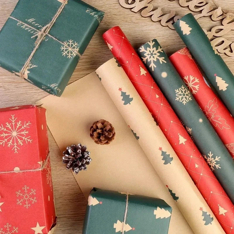 24/1Rolls Christmas Xmas Tree Santa Claus Snowflake Wrapping Paper DIY Craft Gifts Packaging Paper Party Home Decoration Good Vibrations