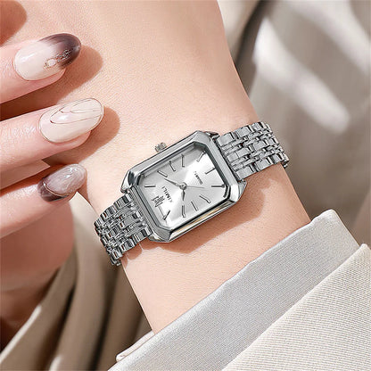 Luxury Ladies Fashion Quartz Watch Simple Scale Square Quality Gold Plated Women Watches Business Stainless Steel Folding Clock Good Vibrations