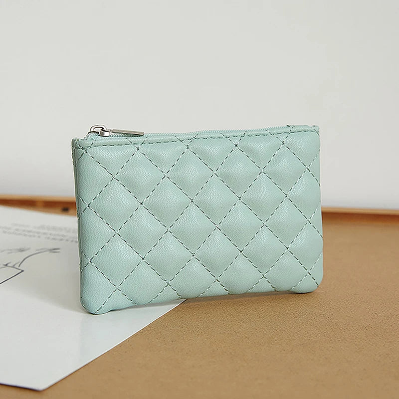 Women Small Coin Purse PU Leather Zipper Wallets Pouch Plaid Print Change Purses Business Card Holder Ladies Mini Coin Bag Good Vibrations
