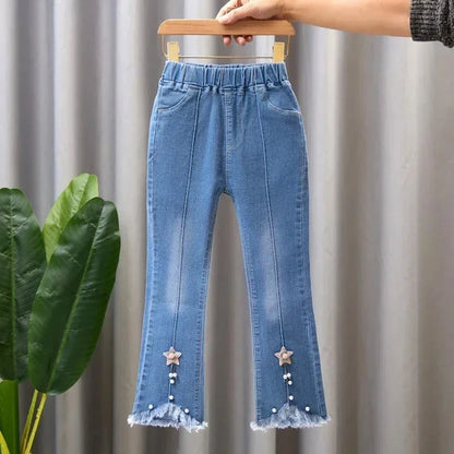 Kids Girls Jeans Pants for 2024 New Spring Autumn Long Flared Jeans Children's Pants 4-10Yrs Girls Cowboy Pants Trousers Good Vibrations