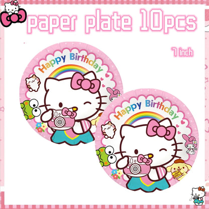 Hello Kitty Birthday Party Decoration Disposable Tableware Cup Plate Tablecloth Balloons Baby Shower Girls Party favors Supplies Good Vibrations