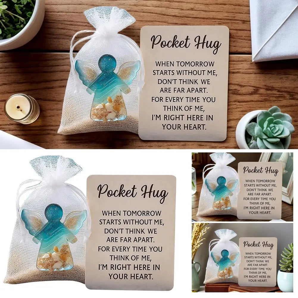 1-3Pcs New With Card Angel Pocket Hug Gifts  Sentimental Encouragement Mini Resin Angel Hug Card Cute Pocket Hug Birthday Gift Good Vibrations