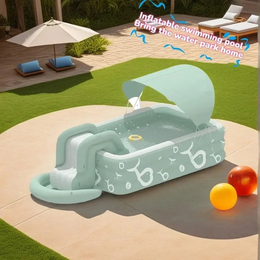 Inflatable Swimming Pool with Water Slide for Backyard Garden Party Foldable Kids Adults Family Pools PVC Swimming Pools Good Vibrations