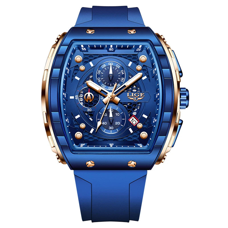 LIGE Top Brand Men's Watches Luxury Square Quartz Wristwatch Waterproof Luminous Chronograph Watch for Men Date Clock Good Vibrations