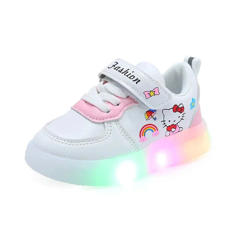 Sanrio LED Kids Shoes for Girls Cute Cartoon Hello Kitty Shoes Summer Girl Kawaii Shoes Soft Bottom Sneakers Casual Shoes Good Vibrations