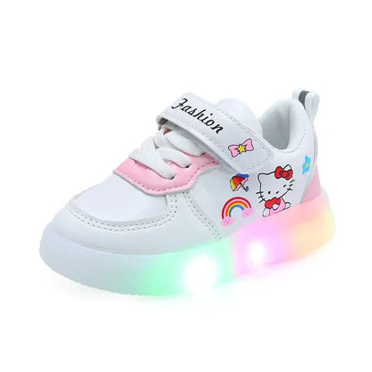 Sanrio LED Kids Shoes for Girls Cute Cartoon Hello Kitty Shoes Summer Girl Kawaii Shoes Soft Bottom Sneakers Casual Shoes Good Vibrations