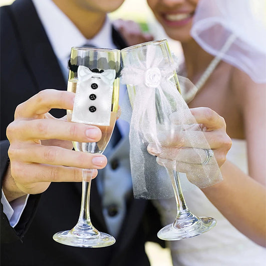2Pcs Marriage Bride And Groom Wine Cups Wraps Champagne Glass Bottles Cover Wedding Table Decoration Bachelorette Party Decor Good Vibrations