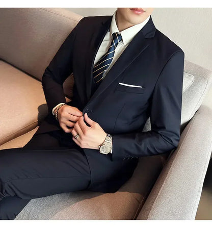 Suit (suit +Vest+Pants) Formal Business Men Four Seasons Professional Fashion Gentleman Solid Color Outdoor British Style Suit