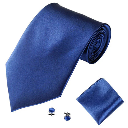 Fashion Men Women Tie Set 10CM 4'' Wedding Accessories Black White Red Blue Gray Yellow Pink Purple Cufflinks Hanky Necktie Sets Good Vibrations