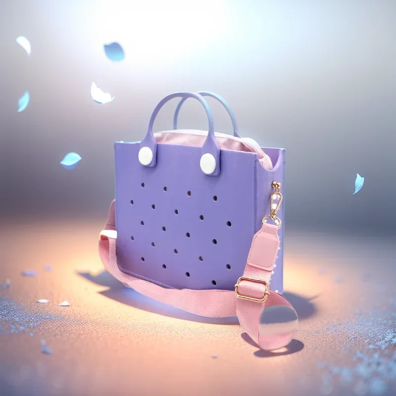 The orange guy Purple Women Fashion New EVA Punched Handbag Casual Waterproof Travel Tote Bag Fit Charms Outdoor Beach Bags Good Vibrations