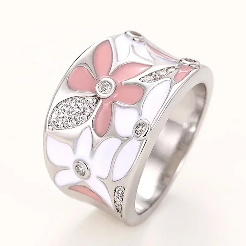 2026 Aesthetic Enamel Flower Finger Ring for Women Wedding Party New 2026  Silver Color Luxury Cubic Zirconia Jewelry Gift Good Vibrations