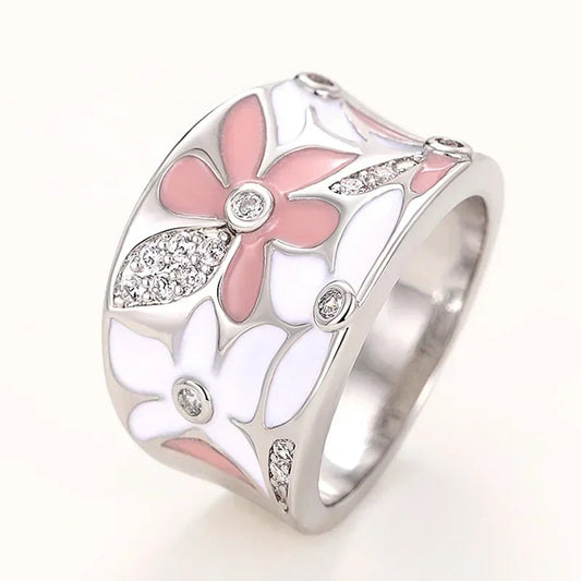 2026 Aesthetic Enamel Flower Finger Ring for Women Wedding Party New 2026  Silver Color Luxury Cubic Zirconia Jewelry Gift Good Vibrations