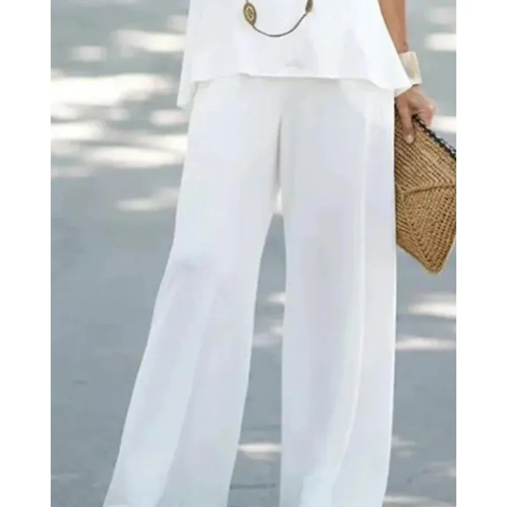 Women Two-Piece Set Halter Sleeveless V-Neck Top & High Waist Pants Set Casual Femme Fashion Loose Outfits for Woman Tracksuit Good Vibrations