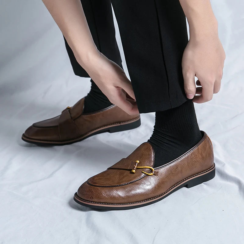 Black Loafers for Men Fashion Stone Pattern Men's Formal Monk Shoes Business Handmade Leather Men's Social Shoes Driving Shoes Good Vibrations