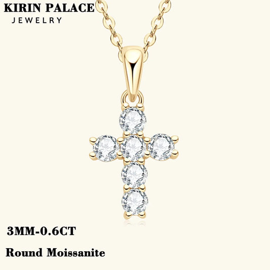 Cross Necklace Pendant Moissanite Diamond 925 Silver Woman Accessories Friendship Gift Catholic Christian Fine Jewelry