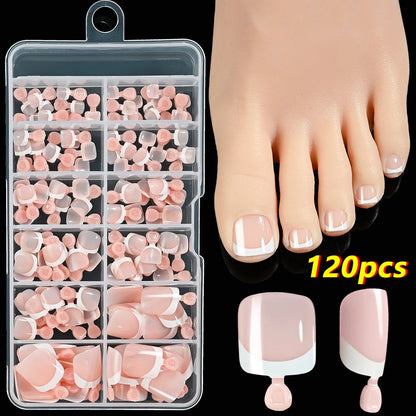 120Pcs French Short Square Artificial Press On Toenails Nude Pink Full Cover False Toe Nails Fake Toe Nail Extension For Women Good Vibrations
