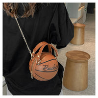 Women's Shoulder Bag PU Leather Chain Funny Round Basketball Letters Printed Youth Handbag Purse Fashion Crossbody Messenger Bag Good Vibrations