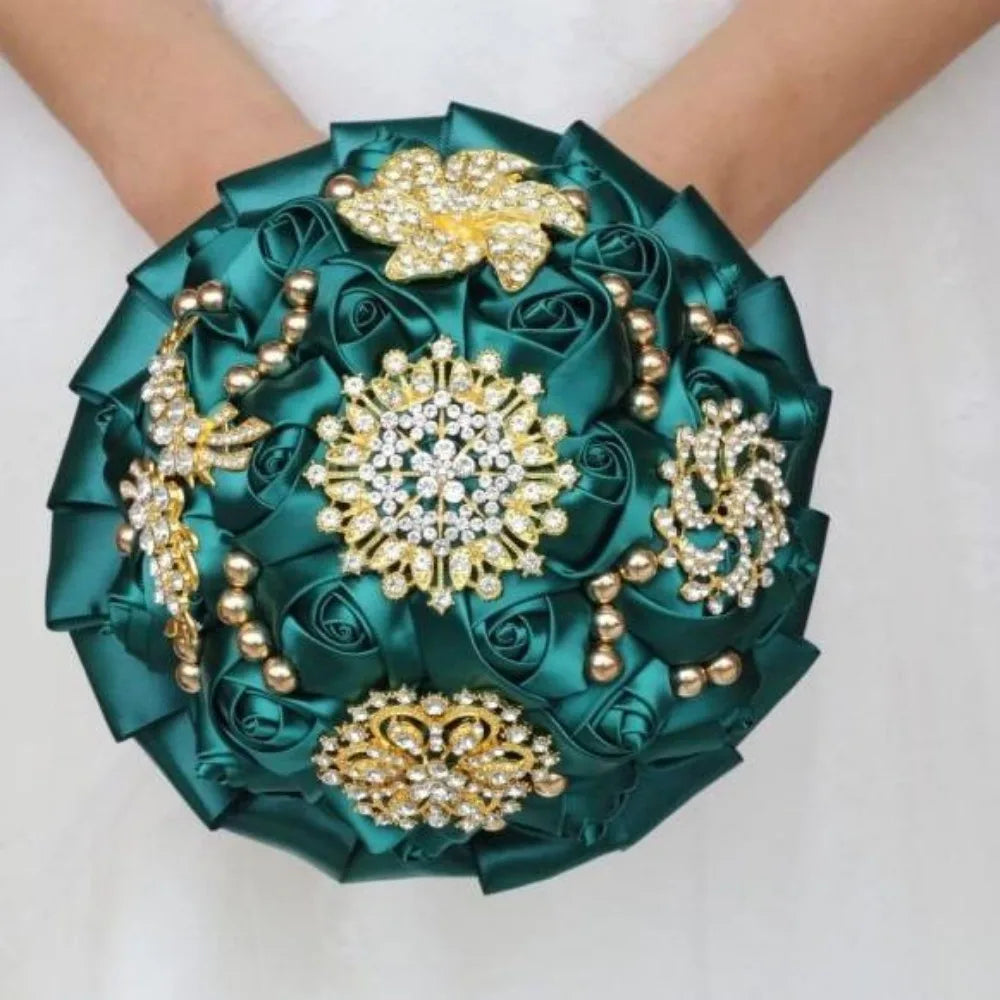 Emerald Green Bouquet Bridal Handheld Crystal Pearl Artifical Flowers Wedding Party Decoration Supplies Good Vibrations