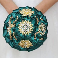 Emerald Green Bouquet Bridal Handheld Crystal Pearl Artifical Flowers Wedding Party Decoration Supplies Good Vibrations
