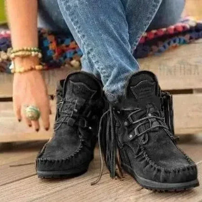 Boots Women 2024 Plus Size Tassel Short  Autumn and Winter New Flat Boots Retro Fashion Thick Sole Ankle Keep Women Boots  Goth Good Vibrations