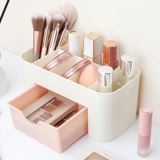 Makeup Organizer with 1 Drawers, Desk Organizer, 6Compartments, Cosmetics Storage Box for nail polish,Lipstick, Brushes, Jewelry Good Vibrations