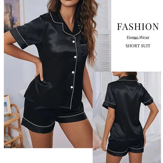 Women Two-piece Pj Sets Sleepwear Loungewear Button-Down Pajama Women 2 Piece Pijama Homewear Shorts Set Good Vibrations