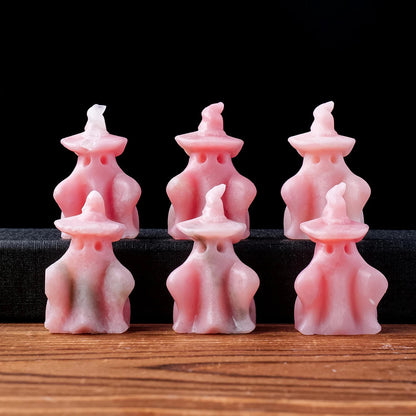 1pc Natural Crystal Pink Opal Gem Carving White Cloth Ghost Stone Crafts Halloween Statue Home Decorations Good Vibrations
