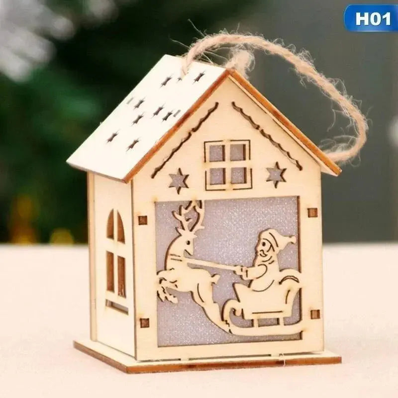 Christmas LED Light Wooden House Luminous Cabin Merry Christmas Decorations for Home DIY Xmas Tree Ornaments Kids Gifts New Year Good Vibrations