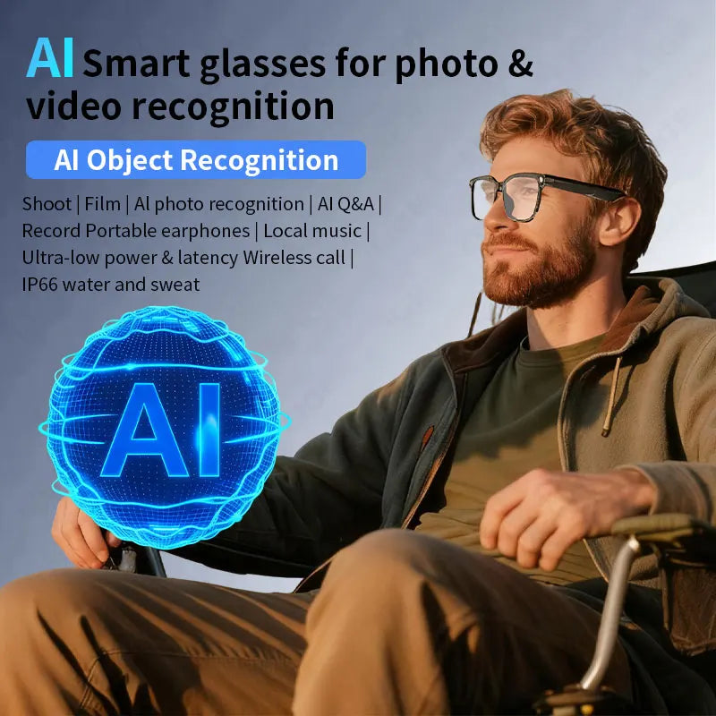 AI Glasses Smart Glasses 800W HD Photo And Video Recording Real-Time Translation Men Glasses For Women Anti-Blue Light Men Gift Good Vibrations