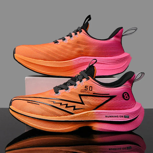 New Men's Carbon Plate Running Shoes Soft Cushion Shock Absorbing Sports Shoes Unisex Sneakers Light Anti-Slip Training Shoes Good Vibrations