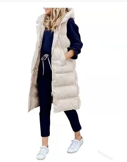 Women Autumn Winter Hooded Vest Coats Outwear Jacket Single-breasted Sleeveless Warm Solid Color Coats Parka Good Vibrations