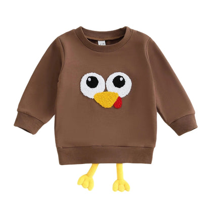 Little Boys Thanksgiving Day Sweatshirts Long Sleeve Round Neck Cartoon Turkey Pullover Good Vibrations