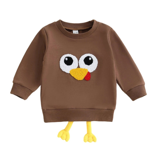 Little Boys Thanksgiving Day Sweatshirts Long Sleeve Round Neck Cartoon Turkey Pullover Good Vibrations