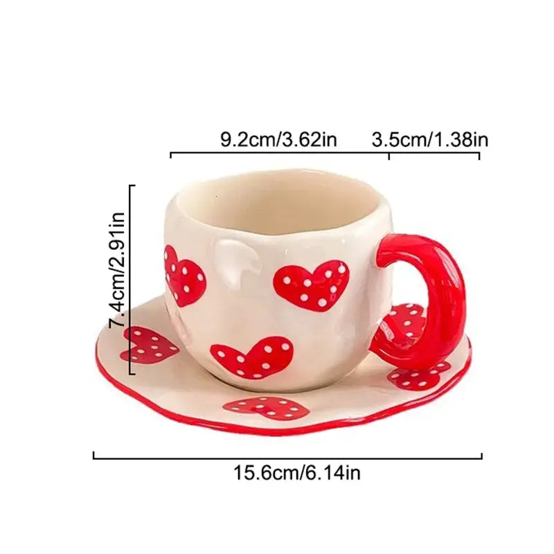 340ML Hand-painted Flower Love heart Ceramic Coffee Cup with Saucer Home Office Water Cup Breakfast Milk Juice Teacup Gift Set Good Vibrations
