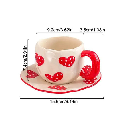 340ML Hand-painted Flower Love heart Ceramic Coffee Cup with Saucer Home Office Water Cup Breakfast Milk Juice Teacup Gift Set Good Vibrations