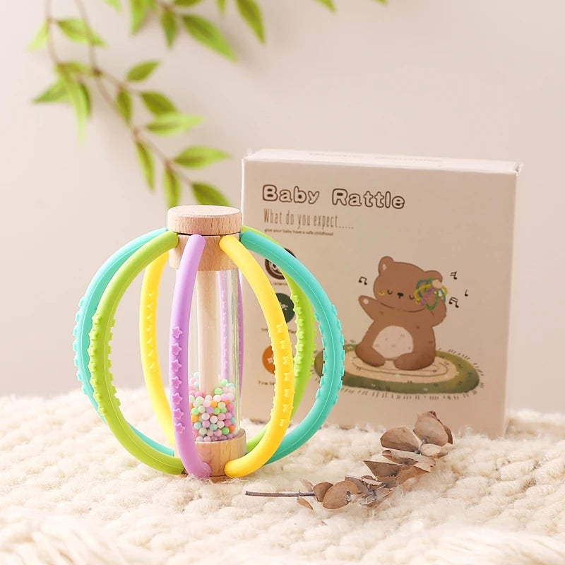 Baby Rattle Toy Wooden Rain Drum With Silicone Baby Sensory Touch Toy Newborn Dental Care Gum Anti-eating Hand Molar Stick Gif Good Vibrations