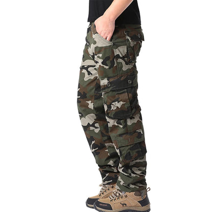Men's Tactical Camouflage Overalls High-Quality Cotton Multi-Pocket Trousers Sports Training Casual Work Pants Good Vibrations
